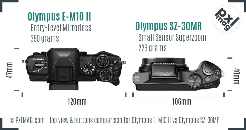 Olympus E-M10 II vs Olympus SZ-30MR top view buttons comparison