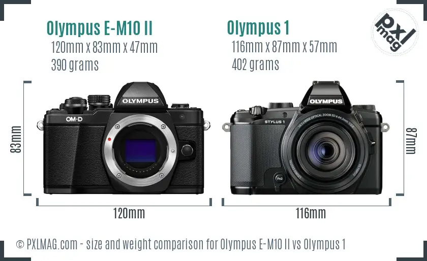 Olympus E-M10 II vs Olympus 1 size comparison