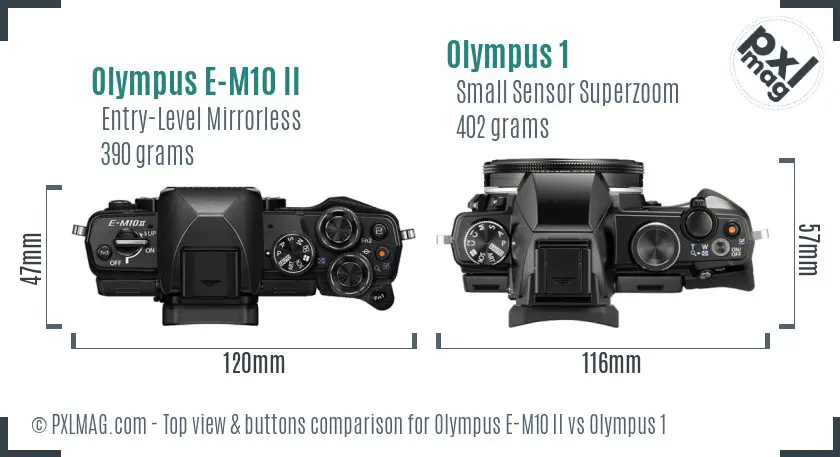 Olympus E-M10 II vs Olympus 1 top view buttons comparison