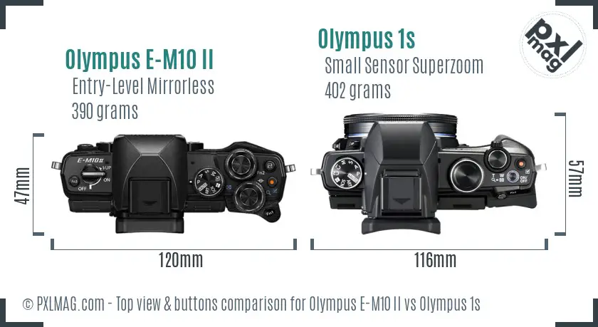 Olympus E-M10 II vs Olympus 1s top view buttons comparison