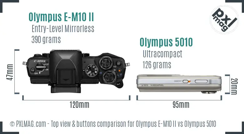 Olympus E-M10 II vs Olympus 5010 top view buttons comparison
