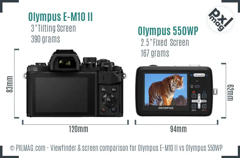 Olympus E-M10 II vs Olympus 550WP Screen and Viewfinder comparison