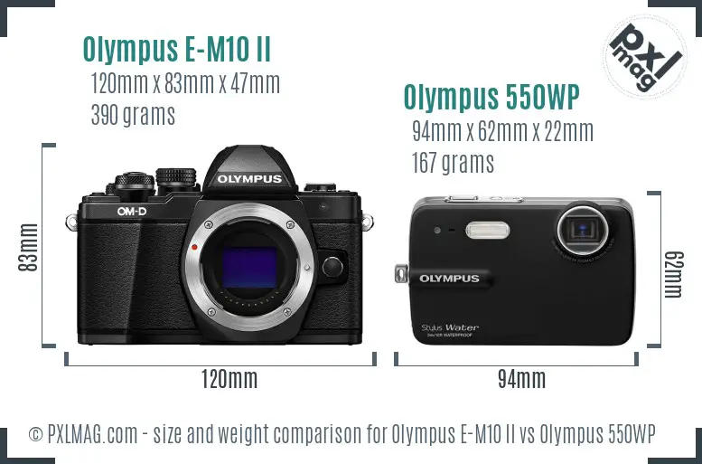 Olympus E-M10 II vs Olympus 550WP size comparison