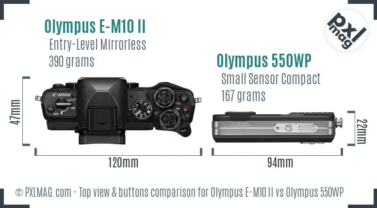Olympus E-M10 II vs Olympus 550WP top view buttons comparison