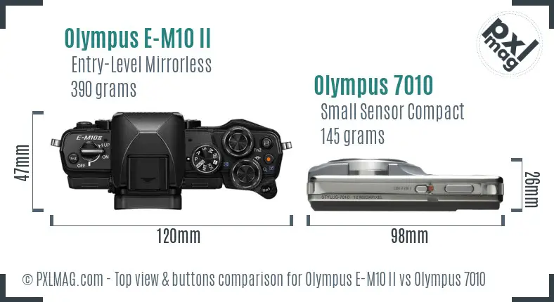 Olympus E-M10 II vs Olympus 7010 top view buttons comparison