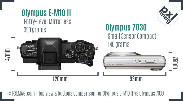 Olympus E-M10 II vs Olympus 7030 top view buttons comparison