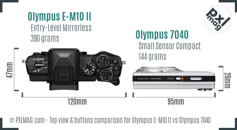 Olympus E-M10 II vs Olympus 7040 top view buttons comparison