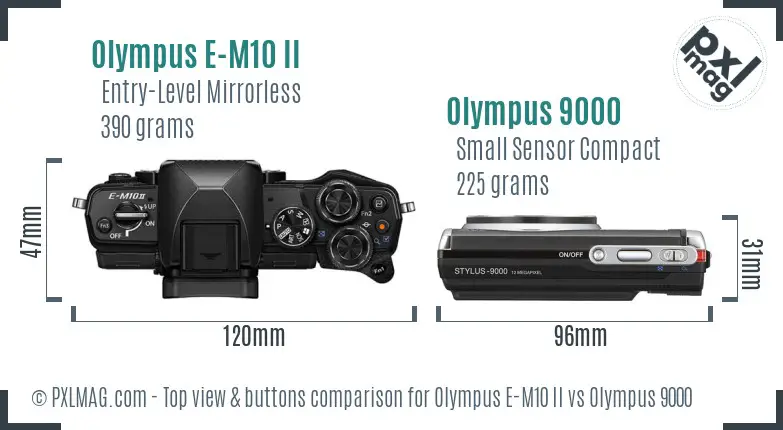 Olympus E-M10 II vs Olympus 9000 top view buttons comparison
