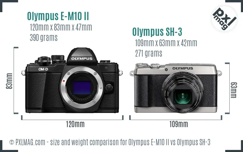 Olympus E-M10 II vs Olympus SH-3 size comparison