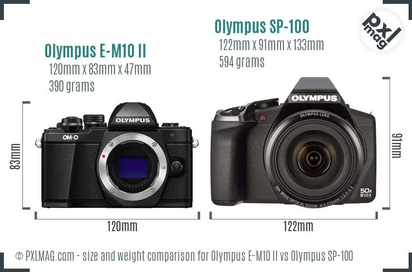 Olympus E-M10 II vs Olympus SP-100 size comparison