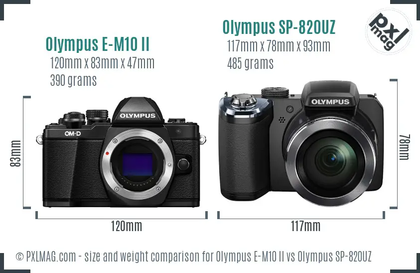 Olympus E-M10 II vs Olympus SP-820UZ size comparison