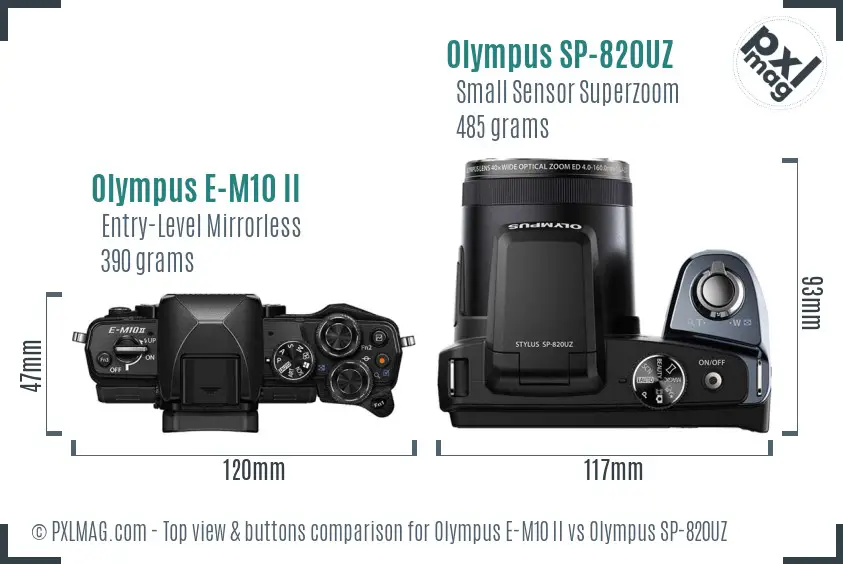 Olympus E-M10 II vs Olympus SP-820UZ top view buttons comparison