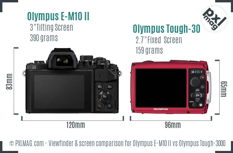 Olympus E-M10 II vs Olympus Tough-3000 Screen and Viewfinder comparison