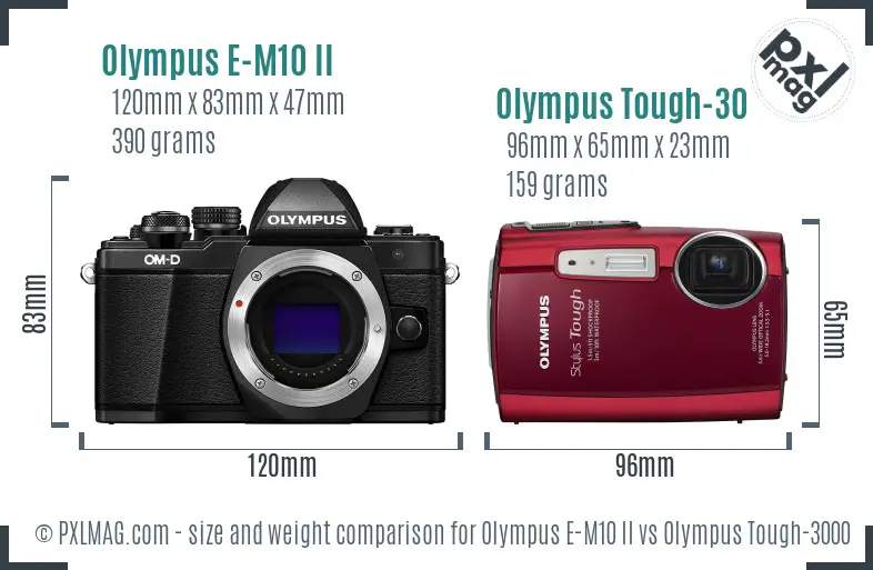 Olympus E-M10 II vs Olympus Tough-3000 size comparison