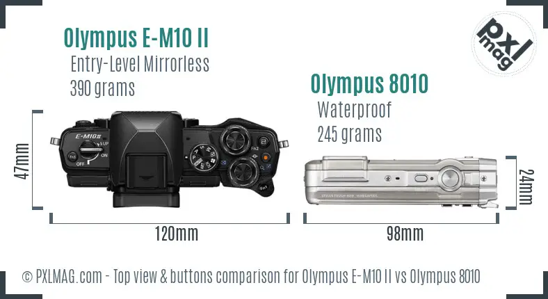 Olympus E-M10 II vs Olympus 8010 top view buttons comparison