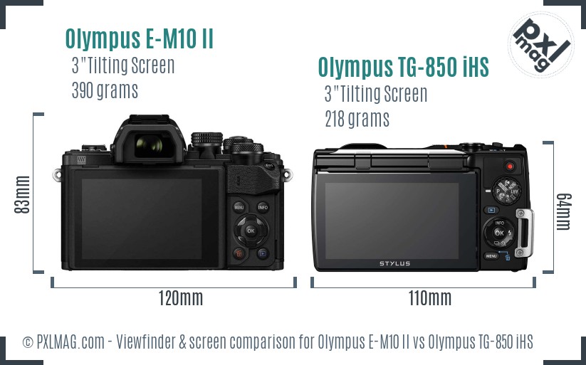 Olympus E-M10 II vs Olympus TG-850 iHS Screen and Viewfinder comparison