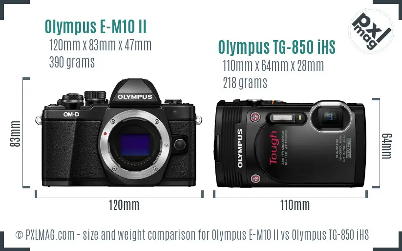 Olympus E-M10 II vs Olympus TG-850 iHS size comparison