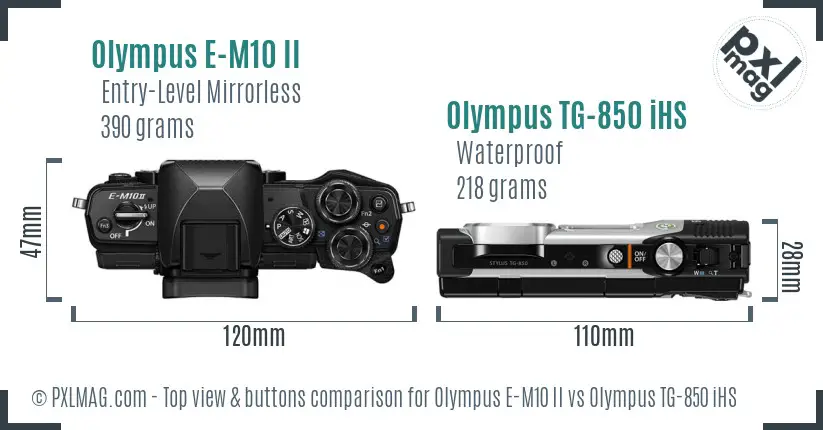 Olympus E-M10 II vs Olympus TG-850 iHS top view buttons comparison