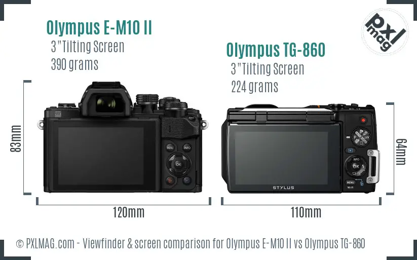 Olympus E-M10 II vs Olympus TG-860 Screen and Viewfinder comparison