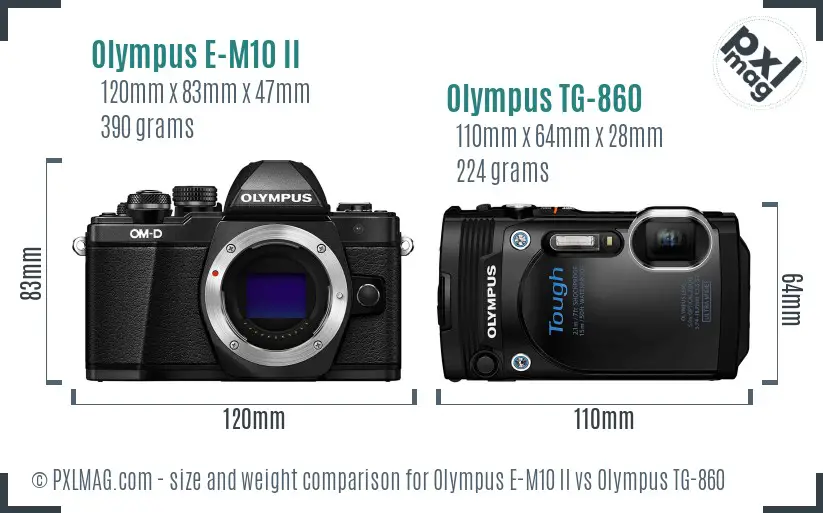 Olympus E-M10 II vs Olympus TG-860 size comparison
