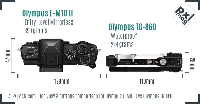 Olympus E-M10 II vs Olympus TG-860 top view buttons comparison