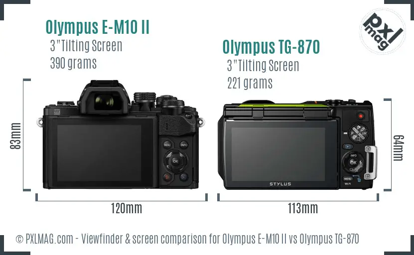 Olympus E-M10 II vs Olympus TG-870 Screen and Viewfinder comparison