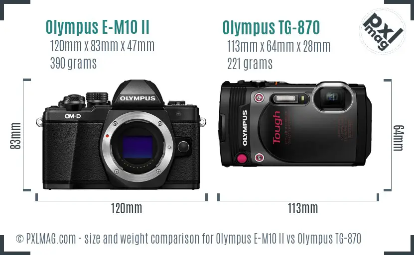 Olympus E-M10 II vs Olympus TG-870 size comparison