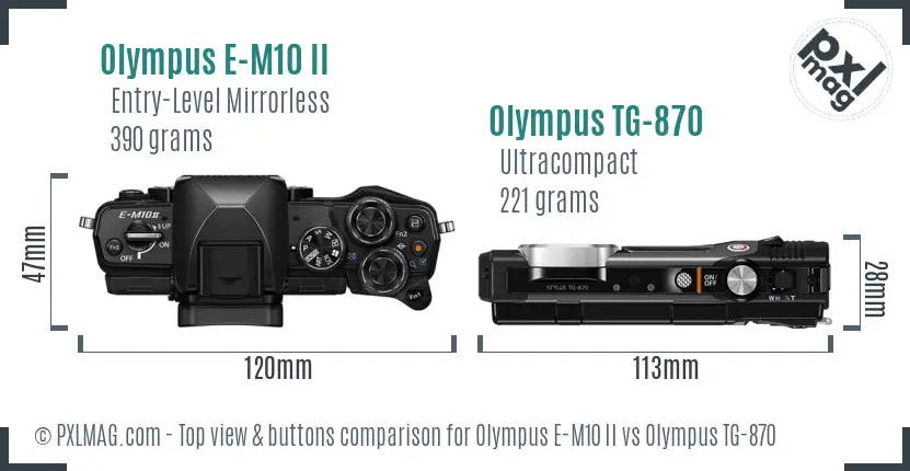 Olympus E-M10 II vs Olympus TG-870 top view buttons comparison