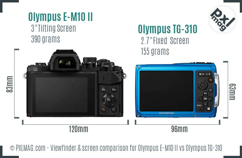 Olympus E-M10 II vs Olympus TG-310 Screen and Viewfinder comparison