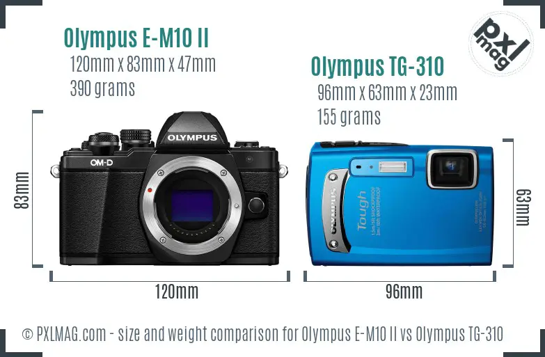 Olympus E-M10 II vs Olympus TG-310 size comparison