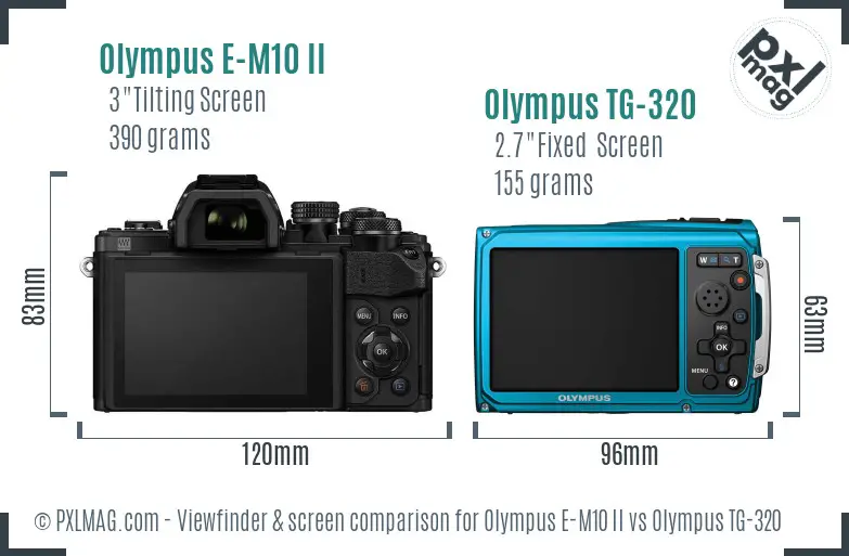 Olympus E-M10 II vs Olympus TG-320 Screen and Viewfinder comparison