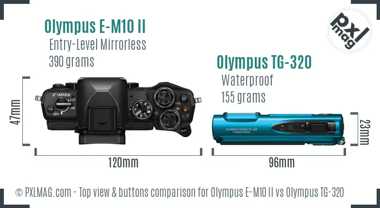 Olympus E-M10 II vs Olympus TG-320 top view buttons comparison