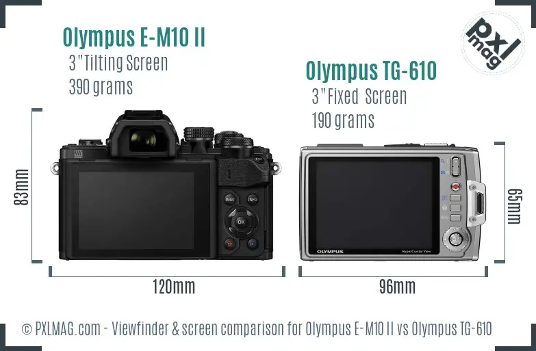 Olympus E-M10 II vs Olympus TG-610 Screen and Viewfinder comparison