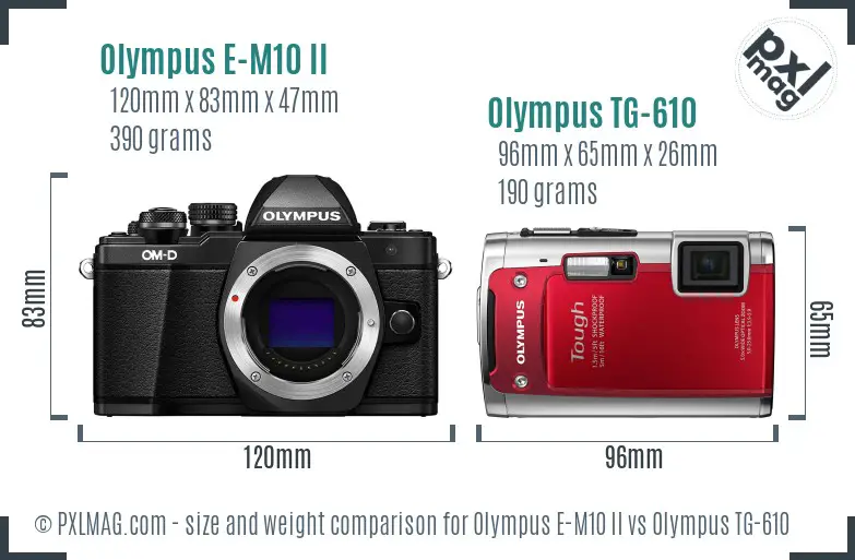 Olympus E-M10 II vs Olympus TG-610 size comparison