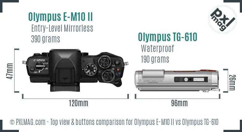 Olympus E-M10 II vs Olympus TG-610 top view buttons comparison