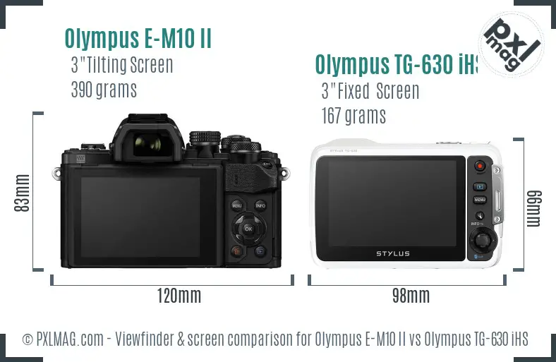 Olympus E-M10 II vs Olympus TG-630 iHS Screen and Viewfinder comparison