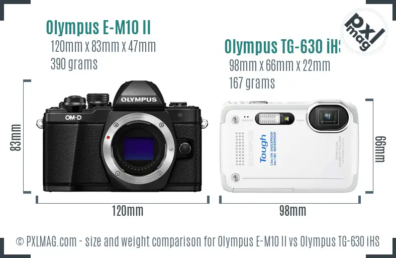 Olympus E-M10 II vs Olympus TG-630 iHS size comparison