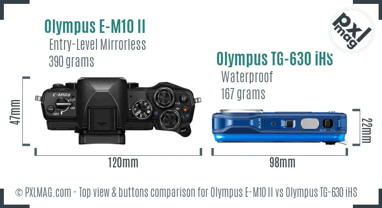 Olympus E-M10 II vs Olympus TG-630 iHS top view buttons comparison
