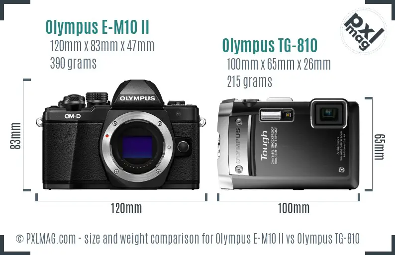 Olympus E-M10 II vs Olympus TG-810 size comparison