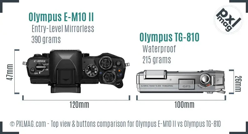 Olympus E-M10 II vs Olympus TG-810 top view buttons comparison