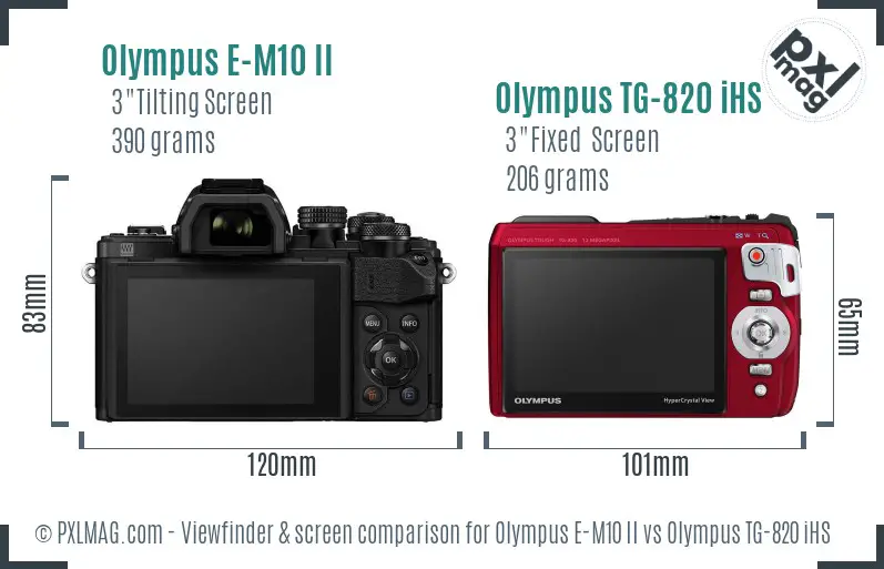 Olympus E-M10 II vs Olympus TG-820 iHS Screen and Viewfinder comparison