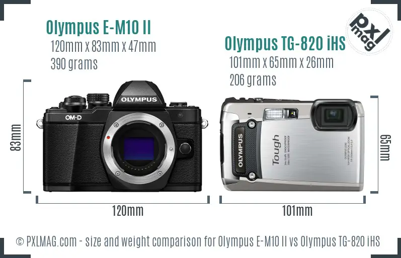Olympus E-M10 II vs Olympus TG-820 iHS size comparison