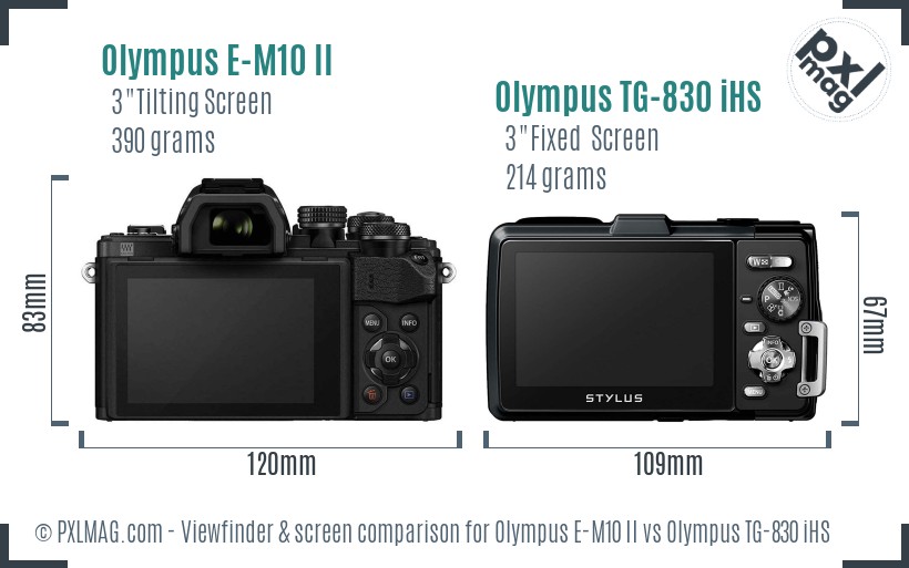 Olympus E-M10 II vs Olympus TG-830 iHS Screen and Viewfinder comparison
