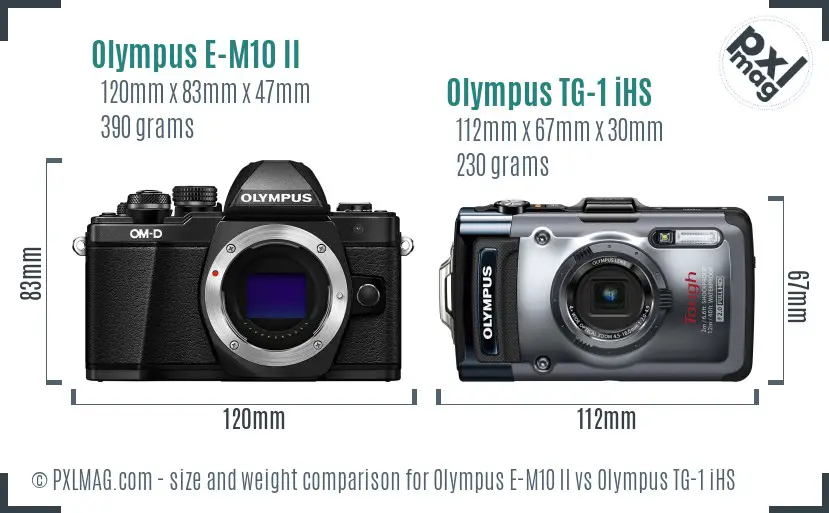 Olympus E-M10 II vs Olympus TG-1 iHS size comparison