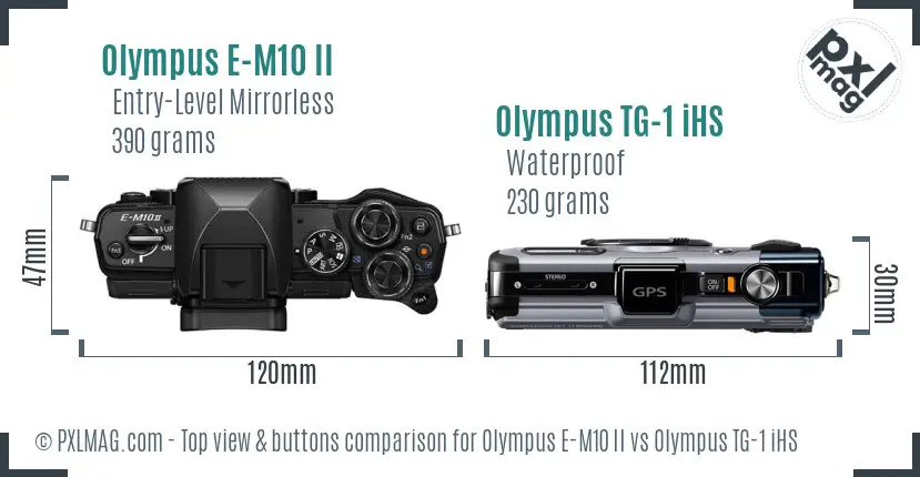 Olympus E-M10 II vs Olympus TG-1 iHS top view buttons comparison
