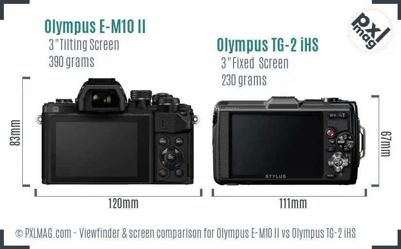 Olympus E-M10 II vs Olympus TG-2 iHS Screen and Viewfinder comparison
