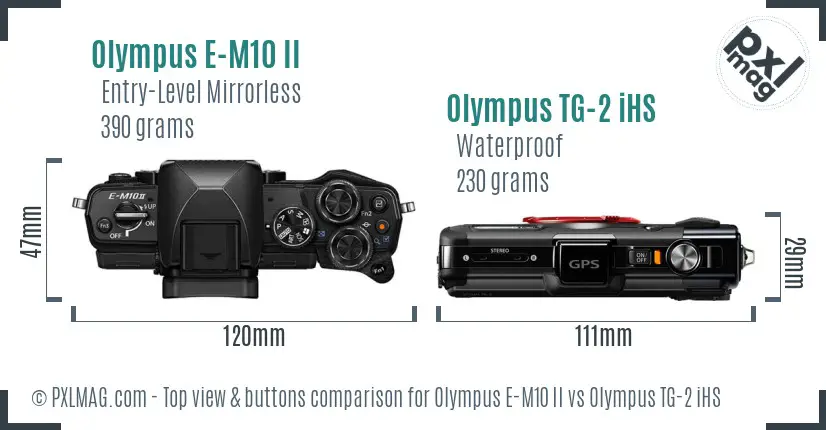 Olympus E-M10 II vs Olympus TG-2 iHS top view buttons comparison