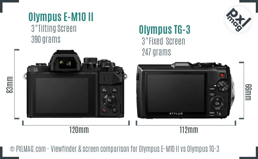 Olympus E-M10 II vs Olympus TG-3 Screen and Viewfinder comparison