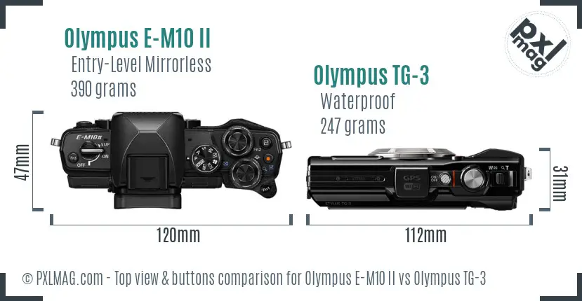 Olympus E-M10 II vs Olympus TG-3 top view buttons comparison
