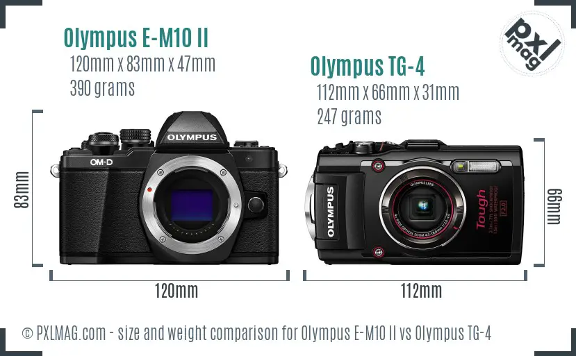 Olympus E-M10 II vs Olympus TG-4 size comparison
